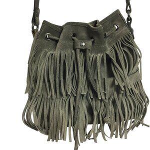 Patricia Nash Suede Fringe Bucket Bag Crossbody Gray BOHO